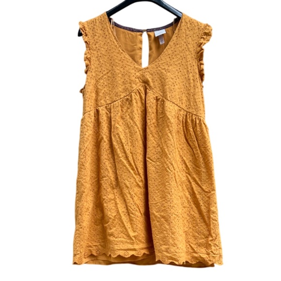 Dresses & Skirts - Knox Rose Mustard Color Sleeveless Top Ruffles, Eyelet, Empire Waist
